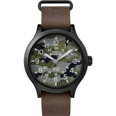 Timex Men's Watch - Expedition Scout Camouflage Dial Brown Leather Strap | TW4B066009J