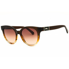 Longchamp Women's Sunglasses - Striped Honey/Brown Round Full Rim Frame | LO697S 701