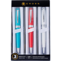 Cross Bailey Light 9869M3 Ballpoint Pen Set of 3, Coral, Turquoise, and White Barrel