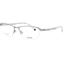 Flexon Men's Eyeglasses Frame - Rectangular Satin Silver Metal Half Rim | E1158 042