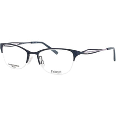Flexon Women's Eyeglasses Frame - Cat Eye Shape Navy Metal Half Rim | MAE 412