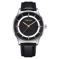 Kenneth Cole KCWGA2185503 Men's Quartz Watch Black Dial Leather Strap