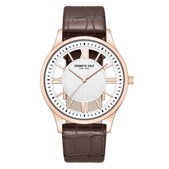 Kenneth Cole KCWGA0000472 Men's Quartz Watch White Dial Brown Leather Strap