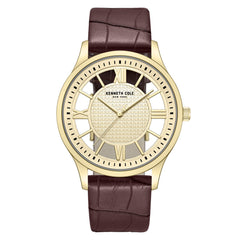 Kenneth Cole KCWGA0000473 Men's Quartz Watch Gold Dial Brown Leather Strap