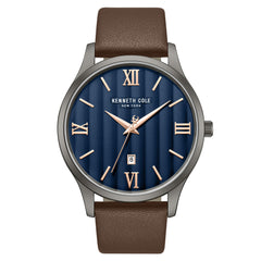 Kenneth Cole KCWGB0000571 Men's Quartz Watch Blue Dial Brown Leather Strap