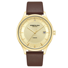 Kenneth Cole KCWGB0000672 Men's Quartz Watch Gold Dial Brown Leather Strap