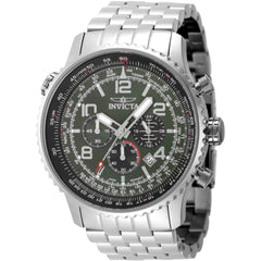 Invicta Aviator 49080 Men's 49.5mm Quartz Watch, Green Dial, Stainless Steel Band