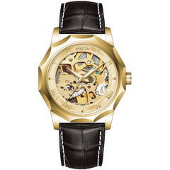 Invicta 69123 Objet D Art Men's Automatic Watch 42mm Gold Black Leather