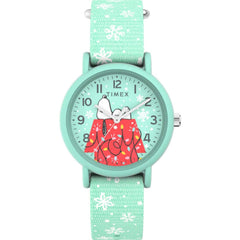 Timex TW2W24700JT x Peanuts Holiday Kids' Watch, 34mm Green, Fabric Strap