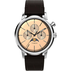 Timex TW2W51100VQ Marlin Moon Phase Men's 40mm Rose Gold Dial Leather Watch
