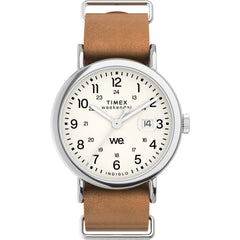 Timex TW2W86900VQ Weekender Men's 40mm White Dial Brown Leather Watch