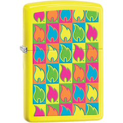 Zippo 28954 Boxed Flames Design Neon Yellow Windproof Refillable Metal Pocket Lighter