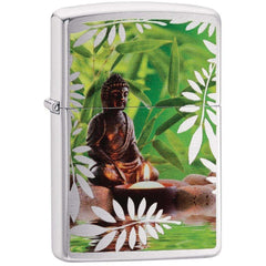 Zippo 29058 Buddha Design Brushed Chrome Windproof Refillable Metal Pocket Lighter