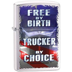 Zippo 29078 Free By Birth Trucker By Choice Brushed Chrome Windproof Lighter