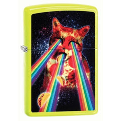 Zippo 29614 Pizza Cat Rainbow Design Neon Yellow Windproof Refillable Metal Lighter
