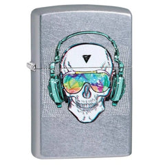 Zippo 29855 Skull Headphones Design Street Chrome Windproof Refillable Lighter