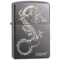 Zippo 49030 Chinese Dragon Windproof Pocket Lighter, Black Ice, Laser