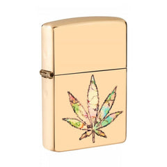 Zippo 49240 Pot Leaf Fusion Design Windproof Pocket Lighter, High Polish Brass