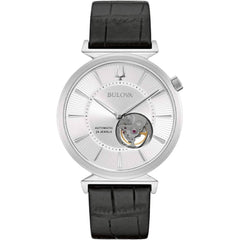 Bulova 96A240 Regatta Automatic Men's Watch, 40mm Silver Dial, Leather Strap
