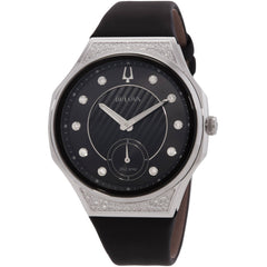 Bulova 96R229 Curv Diamond Quartz Ladies Watch, 40mm, Black Dial, Leather