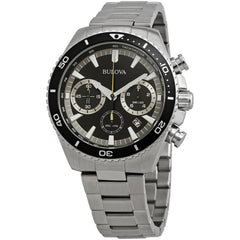 Bulova 98B298 Marine Star Men's Chronograph Watch, 45mm, Black Dial, Steel