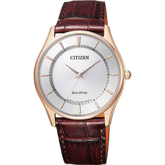 Citizen Eco-Drive BJ6482-04A Men's Gold-Tone Watch, Silver Dial, Brown Leather