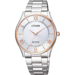 Citizen Eco-Drive BJ6484-50A Men's Two-Tone Watch, Silver Dial, Pink Gold Accents