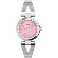 Timex TW2U823009J Women's 25mm Floral Dial Silver-Tone Stretch Bangle Watch