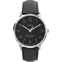 Timex TW2V01500VQ Waterbury Classic 40mm Men's Watch, Black Dial Leather Strap