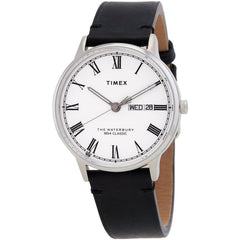 Timex Waterbury TW2W15000VQ Men's 40mm White Dial Leather Watch, Day-Date
