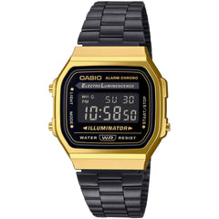 Casio Vintage A168WEGB-1B Unisex Gold Tone Digital Watch, Black Stainless Steel Band