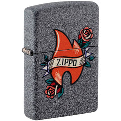 Zippo 47268 Flame Tattoo Windproof Grey Lighter, Iron Stone, Color Image