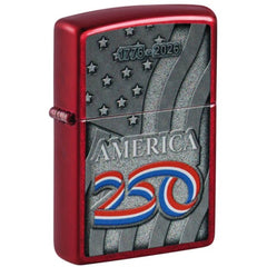 Zippo 47290 America250 Stars and Stripes Candy Apple Red Windproof Lighter 1776-2026