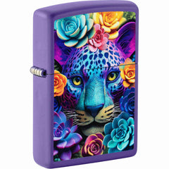 Zippo 47449 Floral Leopard Design Purple Metal Refillable Windproof Pocket Lighter
