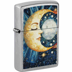 Zippo 47462 Moon Phases Face Design Chrome Metal Refillable Windproof Pocket Lighter