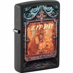Zippo 47489 Windproof Design Black Metal Refillable Pocket Lighter Gift Box
