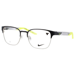 Nike Men's Satin Black/Silver Metal Full Rim Rectangular Frame Eyeglasses - 8156 002