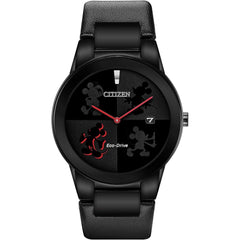 Citizen AU1069-06W Mickey Mouse Eco-Drive Men's Watch Black Dial Leather Strap