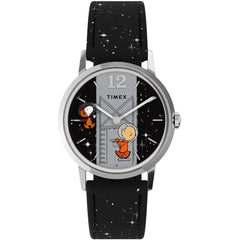 Timex x Peanuts Space Marlin TW2W89700 34mm Hand-Wound Black Vegan Leather Strap Watch