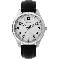 Timex Main Street TW2Y16000 Men’s 42mm Quartz Silver Dial Black Leather Strap Watch