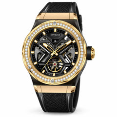 Invicta Objet D Art 70135 Men’s 45mm Mechanical Watch, Lab-Grown Diamonds, Black Strap