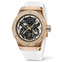 Invicta Objet D Art 70138 Men’s 45mm Mechanical Watch, Lab-Grown Diamonds, White Strap