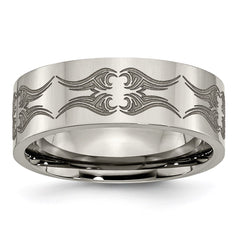 Titanium Flat 8mm Laser Design Polished Band | TB3A