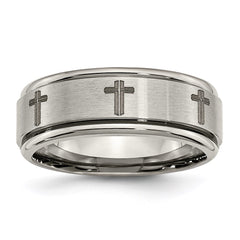Titanium Ridged Edge 8mm Laser Design Brushed & Polished Band | TB11D