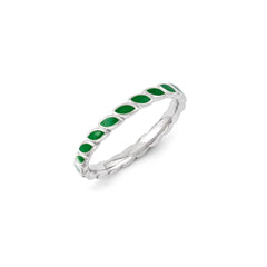 Sterling Silver Stackable Expressions Green Enameled Ring | QSK1378