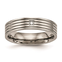 Titanium Polished Grooved Comfort Back CZ Ring | TB474