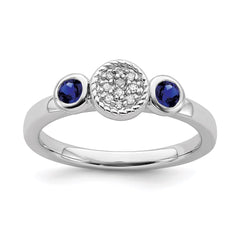 Sterling Silver Stackable Expressions Dbl Round Cr. Sapphire & Dia. Ring | QSK528