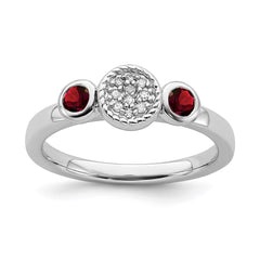 Sterling Silver Stackable Expressions Dbl Round Garnet & Dia. Ring | QSK520