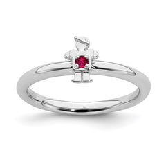 Sterling Silver Stackable Expressions Rhodium Cr. Ruby Boy Ring | QSK1917