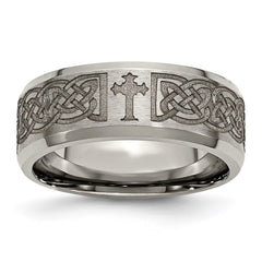 Titanium Beveled Edge 8mm Laser Design Brushed & Polished Band | TB115K